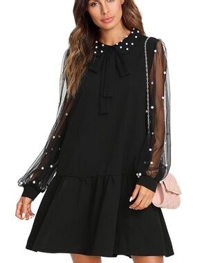 Verdusa Pearl Beaded Mesh Sleeve Dress